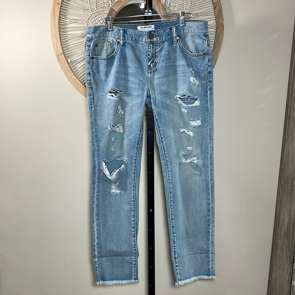 One Teaspoon Light Blue Distressed Boyfriend Jeans